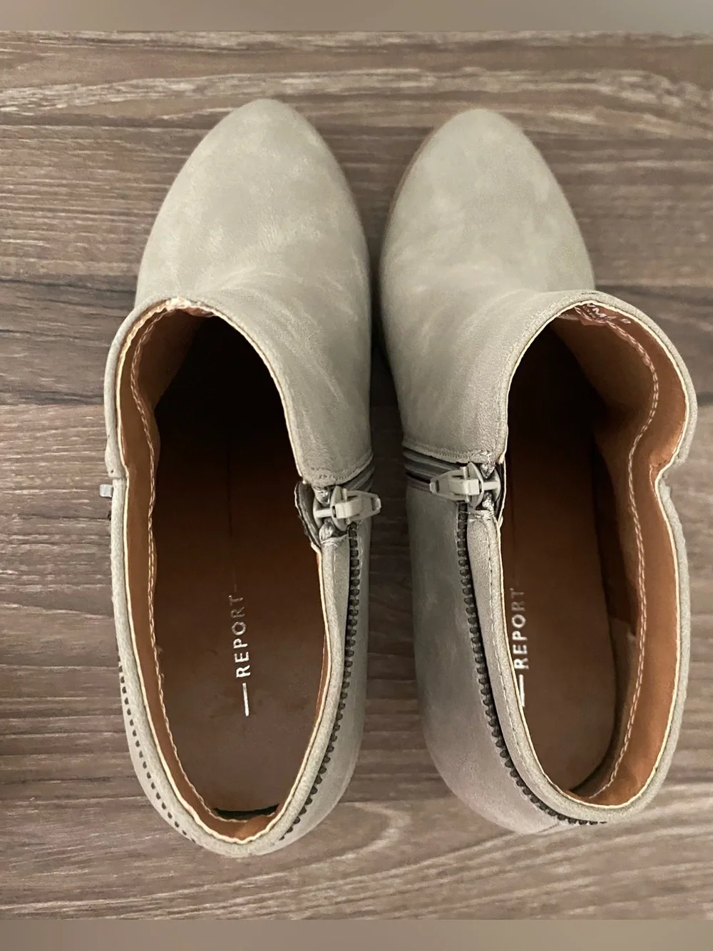 Report Womens Corra Ankle Bootie Gray Faux Leather Casual Block Heels Size 9